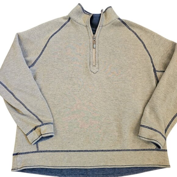 Tommy Bahama Pullover Sweatshirt Large  Reversible Beige Blue 1/4 Zip Boxy Fit - Picture 5 of 12